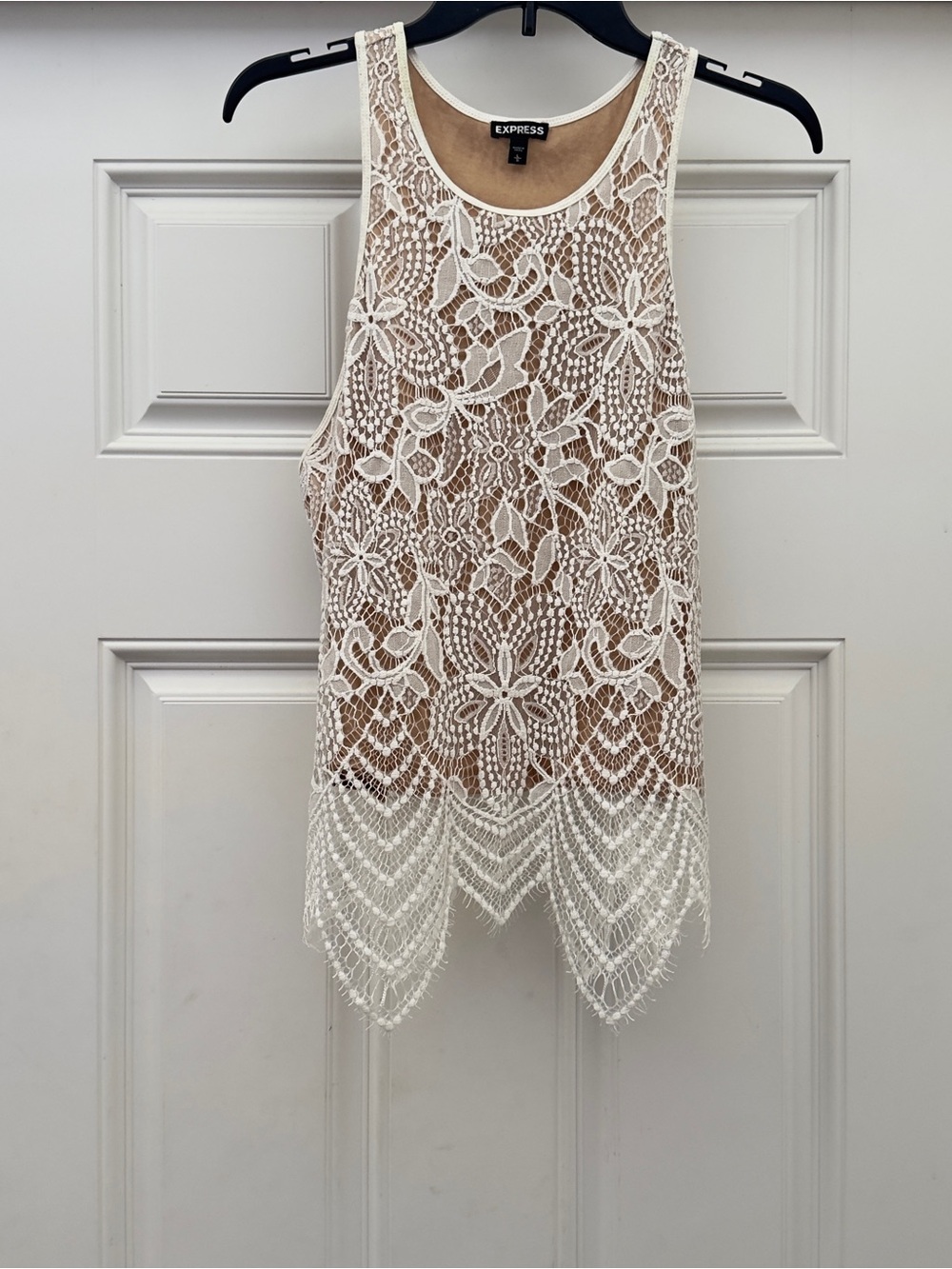 Express Ivory Floral Lace Overlay Tank Top Size L